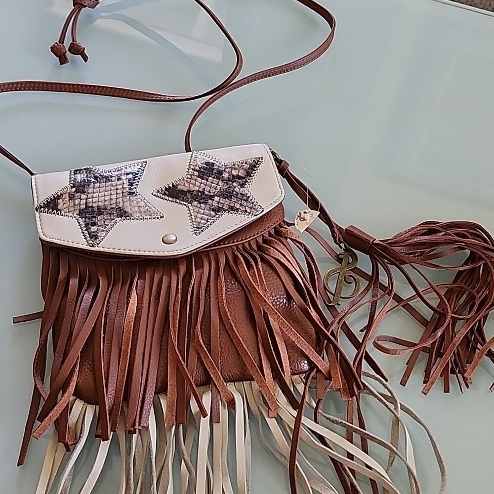 Carlos Falchi Lyric Boho Retro '60s Hippie Woodstock Themed Leather Bag New! - Picture 7 of 9